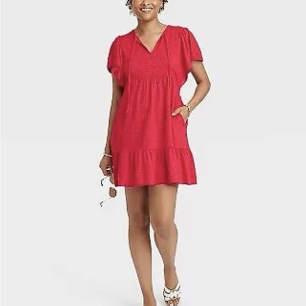Red V-Neck Women's Dress with Pockets from target